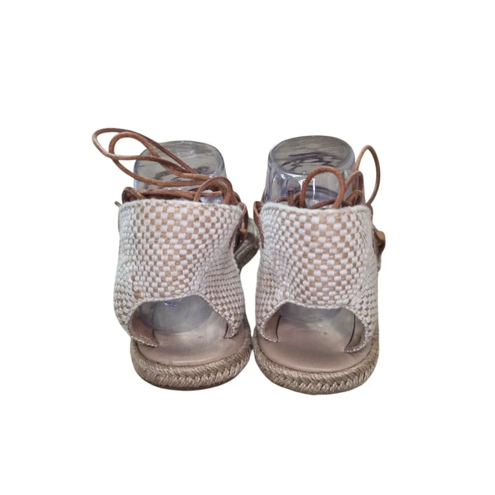 Ancient Greek Sandals Womens 38 Leather Lace Up Gladiator Espadrille Tan